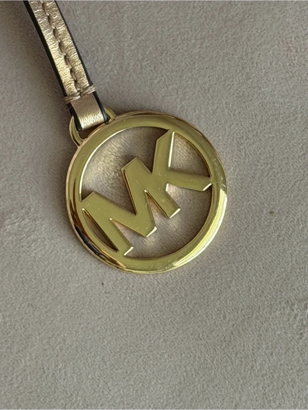 Michael Kors Gold MK Circle Logo Bag Charm w/ Light Gold Strap